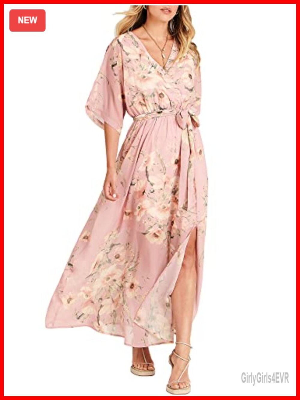 Womens Boho Floral Maxi Dress V-Neck Wedding Guest Chiffon Summer